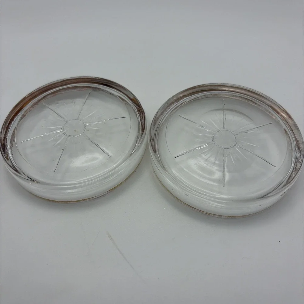 Vintage Mid century Starburst Depression Glass Coaster with gold trim.